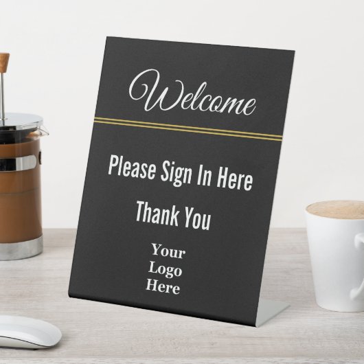 ようこそサインインしてくださいここに感謝あなたのロゴ 台座サイン (インサイチュ)