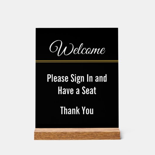 ようこそサインインしてくださいシートブラックアクリル アクリルサイン (正面)