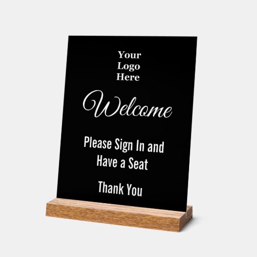 ようこそサインインしてくださいロゴ黒のアクリルサイン アクリルサイン (傾斜)