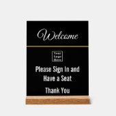 ようこそサインインしてロゴ黒アクリル印 アクリルサイン (正面)