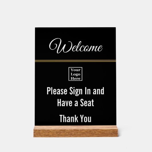 ようこそサインインしてロゴ黒アクリル印 アクリルサイン (正面)