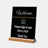 ようこそサインインしてロゴ黒アクリル印 アクリルサイン (傾斜)