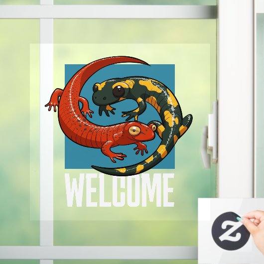 ようこそサインニコニコ笑うサラマンダー友だち漫画 ウィンドウサイン (ホーム)