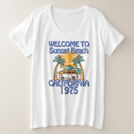 ようこそサンセットビーチ-ヴィンテージVibes プラスサイズTシャツ
