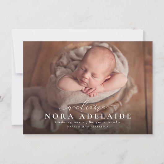 ようこそシンプルスクリプトの写真誕生 案内状 (正面)