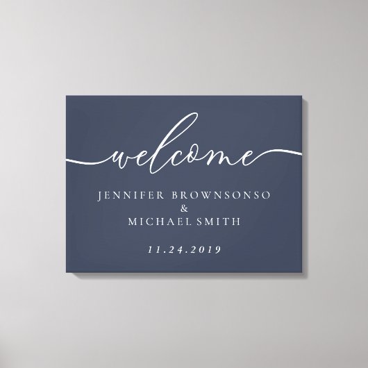ようこそシンプルパーティー結婚ズモダンネイビー キャンバスプリント (正面)