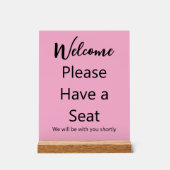 ようこそシートピンクとブラックの文字 アクリルサイン (正面)