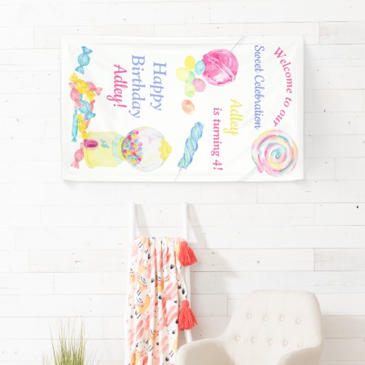 ようこそスイートお祝いキャンディ誕生日 横断幕 (インサイチュ)