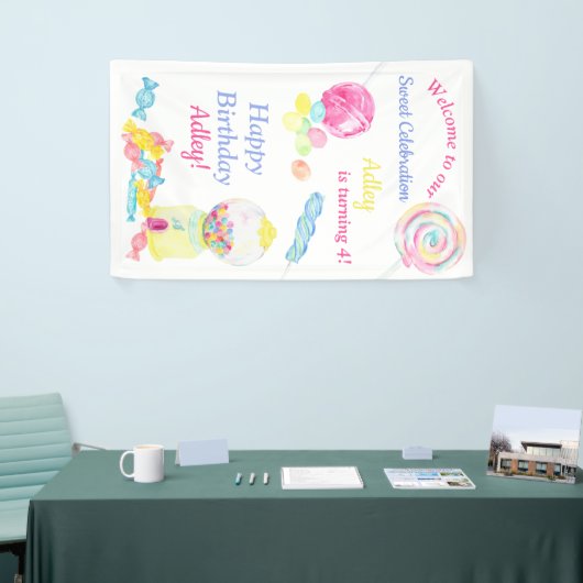 ようこそスイートお祝いキャンディ誕生日 横断幕 (トレードショー)