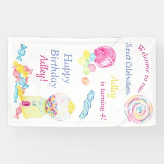 ようこそスイートお祝いキャンディ誕生日 横断幕 (横)