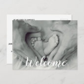 ようこそスクリプトオーバーレイフォトベビー生まれたばかりの誕生 案内ポストカード (正面/裏面)