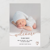 ようこそスクリプトハートフォトベビー誕生バラ金ゴールド 箔招待状 (正面)