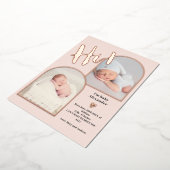 ようこそスクリプトハートフォトベビー誕生バラ金ゴールド 箔招待状 (回転した状態)