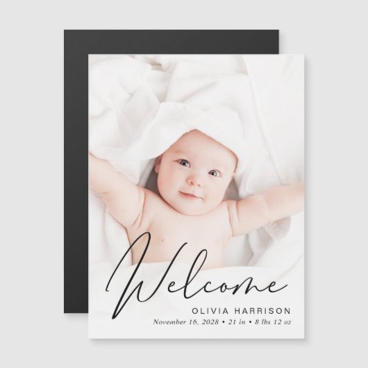 ようこそスクリプトフォト誕生のお知らせ マグネット招待状 (正面/裏面)