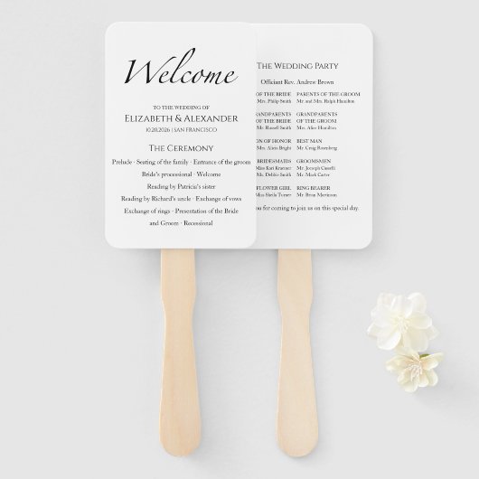 ようこそスクリプト白黒のセレモニーのプログラムの署名 ハンドファン (正面&裏面)