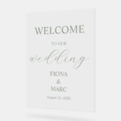 ようこそセージ結婚グリーンエレガント アクリルサイン (傾斜)