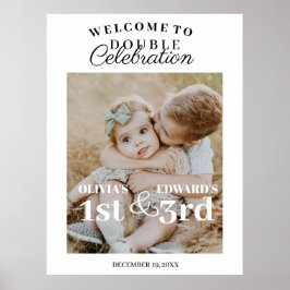 ようこそダブルお祝い誕生日写真のサイン ポスター