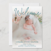 ようこそティール（緑がかった色）写真の誕生のお知らせ 招待状 (正面)