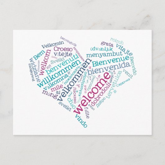 ようこそハート(多くの言語)はがき ポストカード (正面)