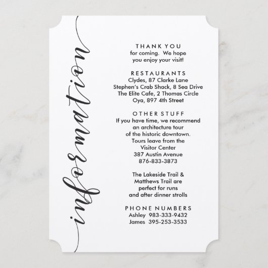 ようこそバッグ結婚の旅程と情報カード プログラム (裏面)