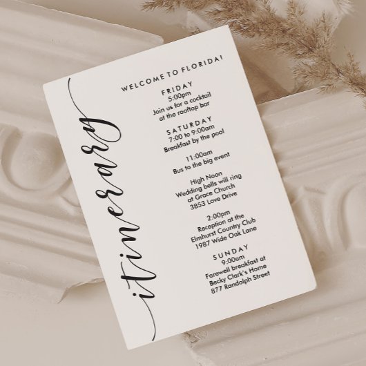 ようこそバッグ結婚の旅程と情報カード プログラム