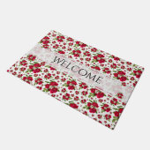 ようこそバレンタインの赤いバラの花束の写真柄 ドアマット (アングル)