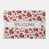 ようこそバレンタインの赤いバラの花束の写真柄 ドアマット (正面)