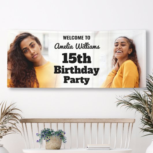 ようこそパーソナライズされたサイン15th誕生日ガールフォト 横断幕