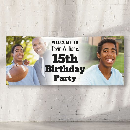 ようこそパーソナライズされたサイン15th誕生日ボーイフォト 横断幕