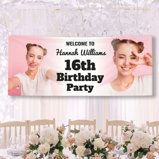 ようこそパーソナライズされたサイン16th誕生日ガールフォト 横断幕