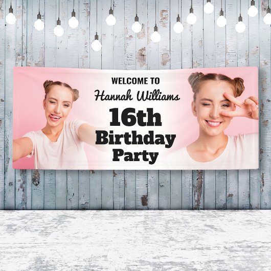 ようこそパーソナライズされたサイン16th誕生日ガールフォト 横断幕