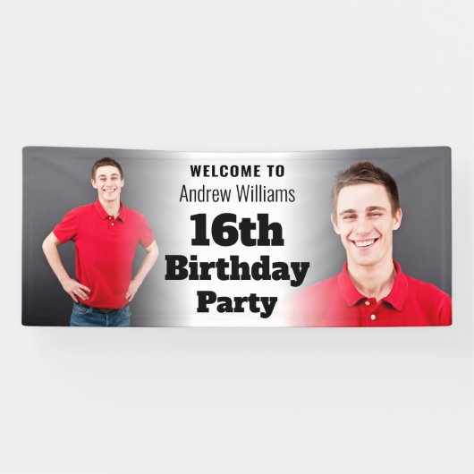 ようこそパーソナライズされたサイン16th誕生日メンズ写真 横断幕 (横)