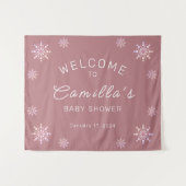 ようこそパーソナライズされたスノーフレーク赤ちゃんシャワーピンク タペストリー (正面(横))