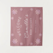 ようこそパーソナライズされたスノーフレーク赤ちゃんシャワーピンク タペストリー (正面)