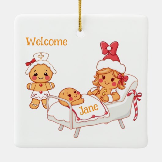 ようこそパーソナライズされた新しいジンジャーブレッドベビー セラミックオーナメント (裏面)