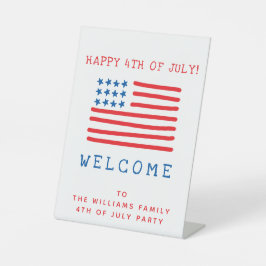 ようこそパーソナライズされた- 7月4日パーティー 台座サイン