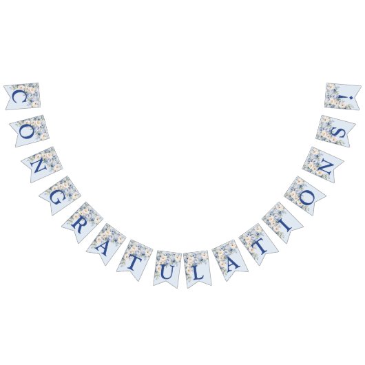 ようこそパーティーほこりっぽいブルーウォーター色のアイボリー花 バンティングフラッグ (全)