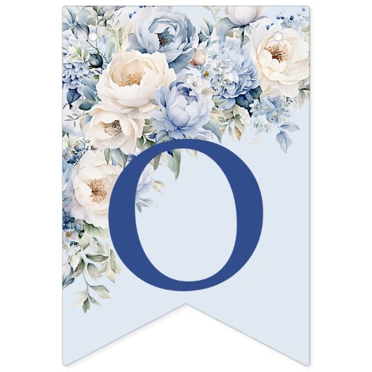 ようこそパーティーほこりっぽいブルーウォーター色のアイボリー花 バンティングフラッグ (第2の旗)