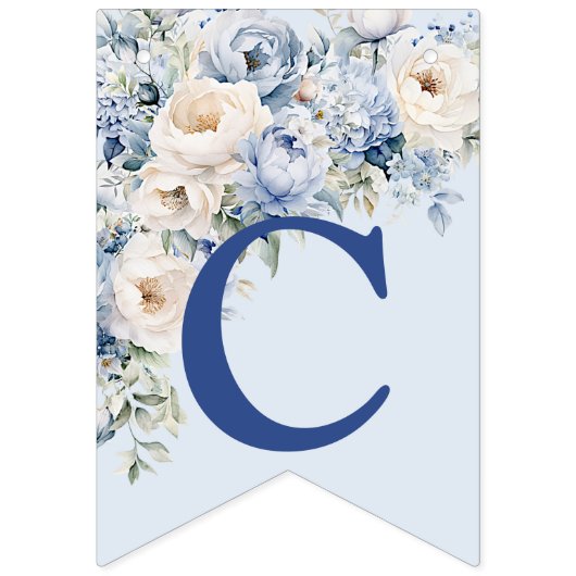 ようこそパーティーほこりっぽいブルーウォーター色のアイボリー花 バンティングフラッグ