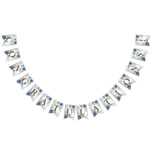 ようこそパーティーほこりっぽい青い水の色の花シルバー バンティングフラッグ