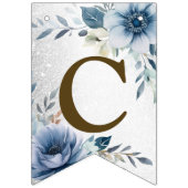 ようこそパーティーほこりっぽい青い水の色の花シルバー バンティングフラッグ (第1の旗)