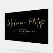 ようこそパーティーサインブラックと金ゴールド アクリルサイン (傾斜)