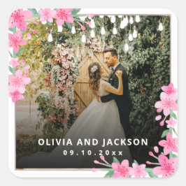 ようこそパーティーピンクフローラゴールデンフレ結婚ーム スクエアシール