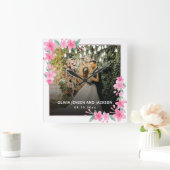 ようこそパーティーピンクフローラゴールデンフレ結婚ーム スクエア壁時計 (ホーム)