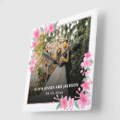 ようこそパーティーピンクフローラゴールデンフレ結婚ーム スクエア壁時計 (傾斜)