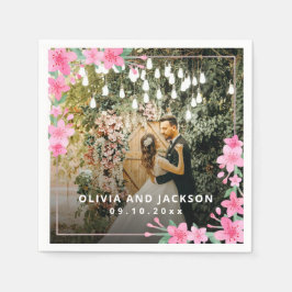 ようこそパーティーピンクフローラゴールデンフレ結婚ーム スタンダードカクテルナプキン