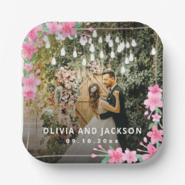 ようこそパーティーピンクフローラゴールデンフレ結婚ーム ペーパープレート