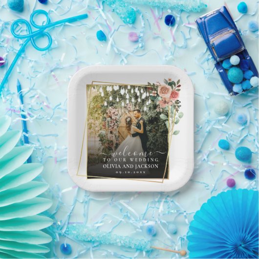 ようこそパーティーピンクフローラゴールデンフレ結婚ーム ペーパープレート (パーティー)