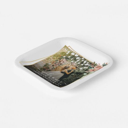 ようこそパーティーピンクフローラゴールデンフレ結婚ーム ペーパープレート (傾斜あり)