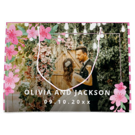 ようこそパーティーピンクフローラゴールデンフレ結婚ーム ラージペーパーバッグ